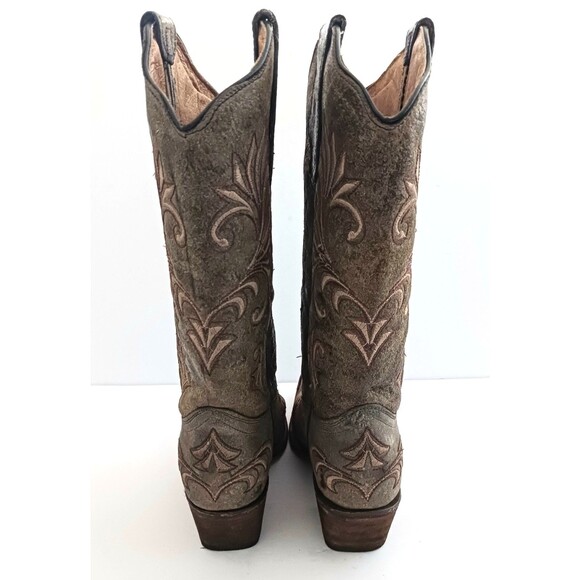 Corral Circle G Embroidered Western Boot Brown Crackle Distressed Leather 6.5M - Picture 5 of 11